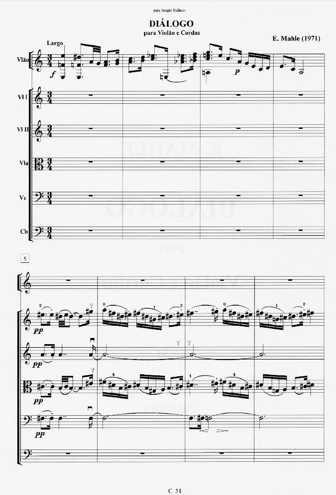 Dialogo (1971) for Guitar and Strings Ernst Mahle 1st Page Full Score